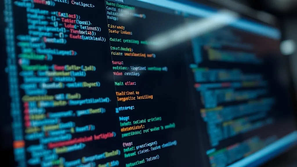 Close-up of a high-tech screen showing code and linguistic a